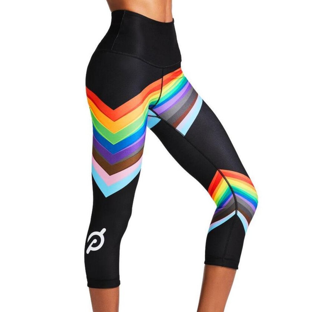 Peloton Where it to Heat Pride Flag Rainbow High Waist Capri Leggings M